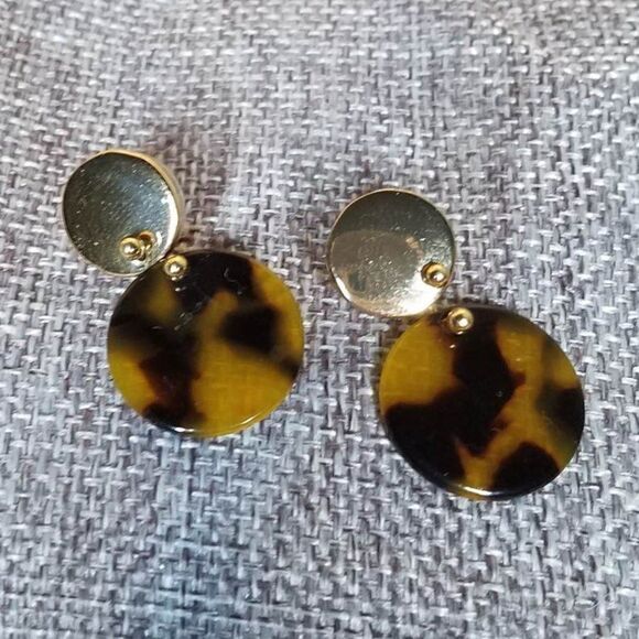 J Crew Factory Tortoise Double Circle Pierced Earrings - Picture 1 of 9